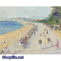 Tranh sơn dầu mọi người cùng tắm biển